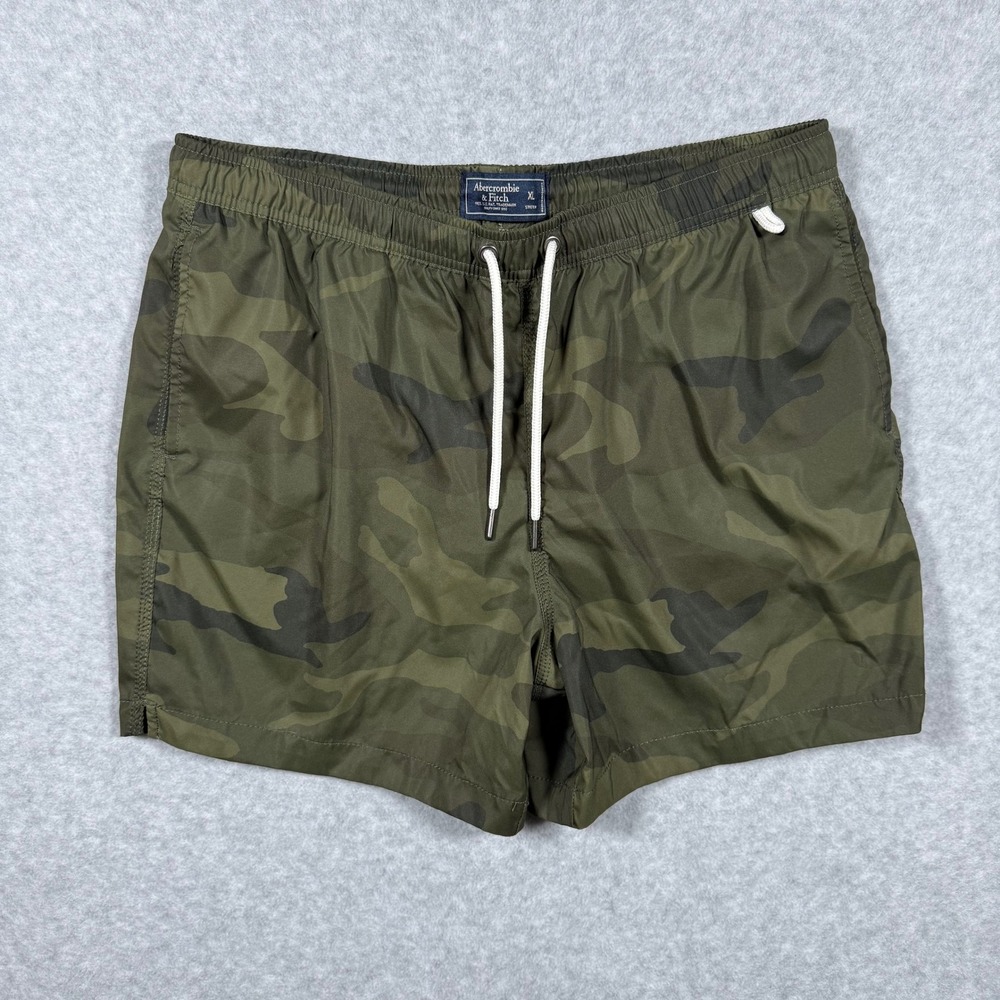 Abercrombie Fitch A&F Mens XL Camo Swim Trunks Green Camouflage 6 Inch Inseam